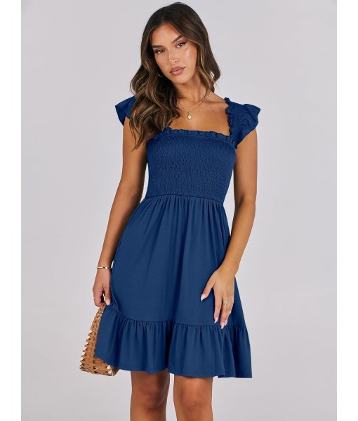 ANRABESS Women's Summer Casual Sleeveless Square Neck Dress 2025 Smocked Ruffle Backless Boho Beach Cute Teen Short Sundress