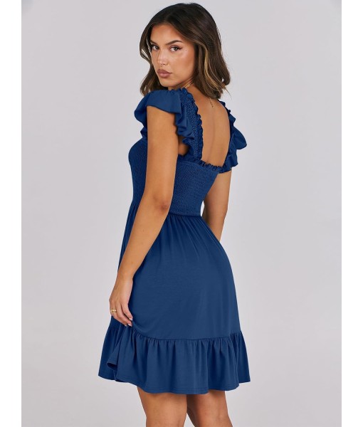 ANRABESS Women's Summer Casual Sleeveless Square Neck Dress 2025 Smocked Ruffle Backless Boho Beach Cute Teen Short Sundress