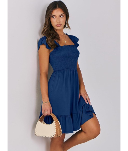 ANRABESS Women's Summer Casual Sleeveless Square Neck Dress 2025 Smocked Ruffle Backless Boho Beach Cute Teen Short Sundress