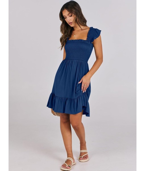 ANRABESS Women's Summer Casual Sleeveless Square Neck Dress 2025 Smocked Ruffle Backless Boho Beach Cute Teen Short Sundress