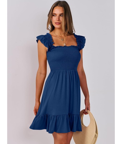 ANRABESS Women's Summer Casual Sleeveless Square Neck Dress 2025 Smocked Ruffle Backless Boho Beach Cute Teen Short Sundress