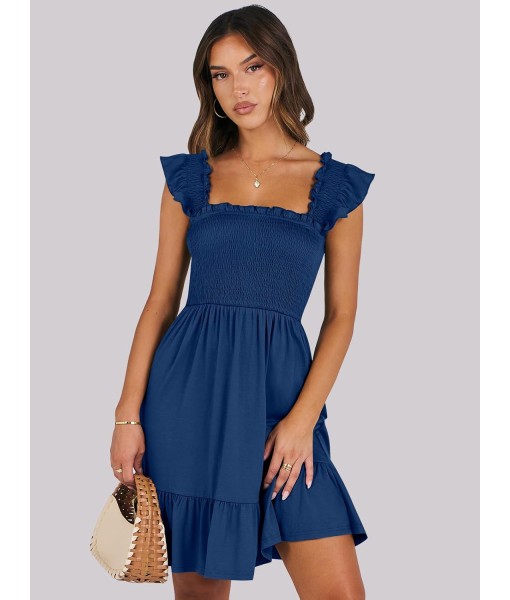 ANRABESS Women's Summer Casual Sleeveless Square Neck Dress 2025 Smocked Ruffle Backless Boho Beach Cute Teen Short Sundress
