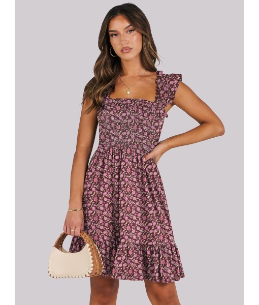 ANRABESS Women's Summer Casual Sleeveless Square Neck Dress 2025 Smocked Ruffle Backless Boho Beach Cute Teen Short Sundress