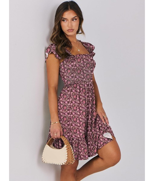 ANRABESS Women's Summer Casual Sleeveless Square Neck Dress 2025 Smocked Ruffle Backless Boho Beach Cute Teen Short Sundress