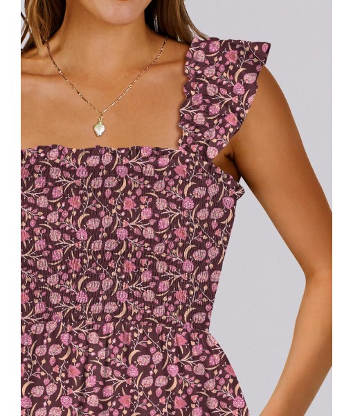 ANRABESS Women's Summer Casual Sleeveless Square Neck Dress 2025 Smocked Ruffle Backless Boho Beach Cute Teen Short Sundress