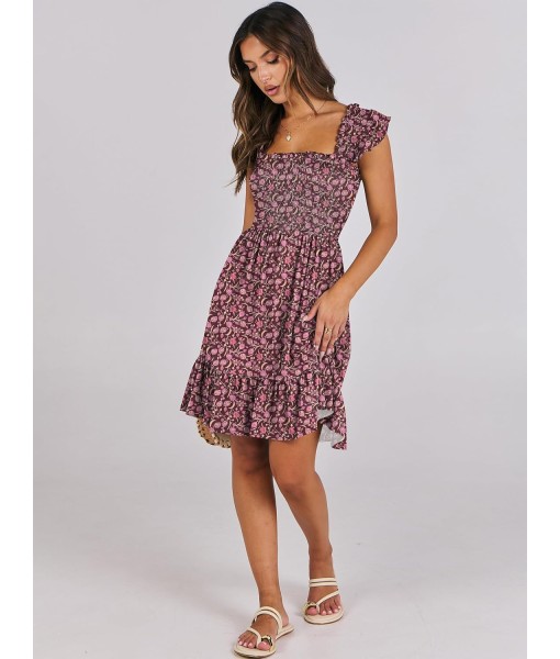 ANRABESS Women's Summer Casual Sleeveless Square Neck Dress 2025 Smocked Ruffle Backless Boho Beach Cute Teen Short Sundress