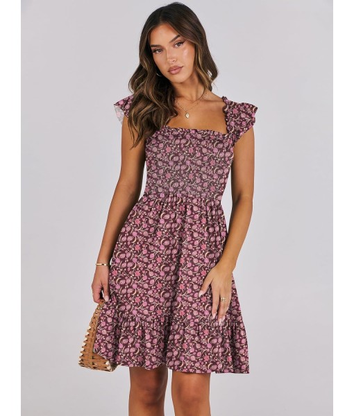 ANRABESS Women's Summer Casual Sleeveless Square Neck Dress 2025 Smocked Ruffle Backless Boho Beach Cute Teen Short Sundress