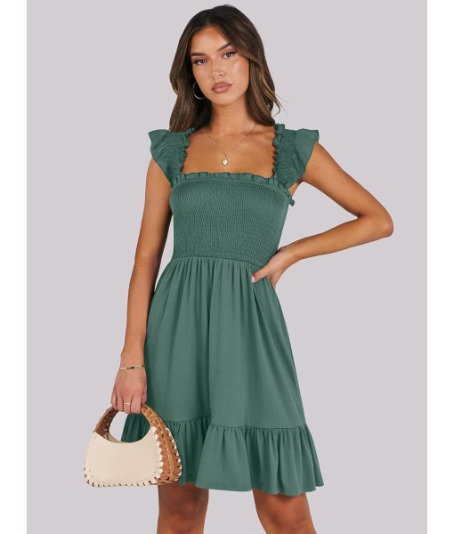 ANRABESS Women's Summer Casual Sleeveless Square Neck Dress 2025 Smocked Ruffle Backless Boho Beach Cute Teen Short Sundress