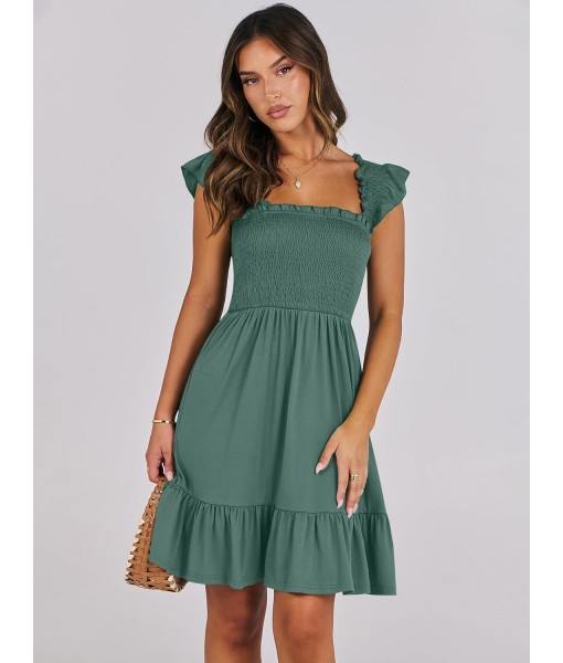 ANRABESS Women's Summer Casual Sleeveless Square Neck Dress 2025 Smocked Ruffle Backless Boho Beach Cute Teen Short Sundress