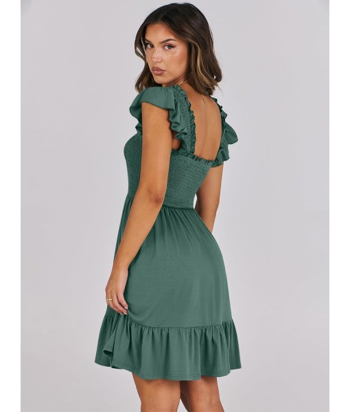 ANRABESS Women's Summer Casual Sleeveless Square Neck Dress 2025 Smocked Ruffle Backless Boho Beach Cute Teen Short Sundress