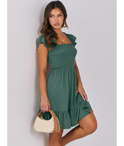ANRABESS Women's Summer Casual Sleeveless Square Neck Dress 2025 Smocked Ruffle Backless Boho Beach Cute Teen Short Sundress