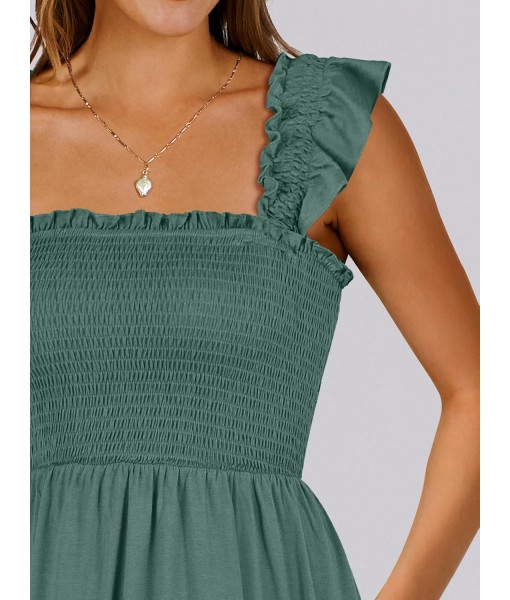 ANRABESS Women's Summer Casual Sleeveless Square Neck Dress 2025 Smocked Ruffle Backless Boho Beach Cute Teen Short Sundress