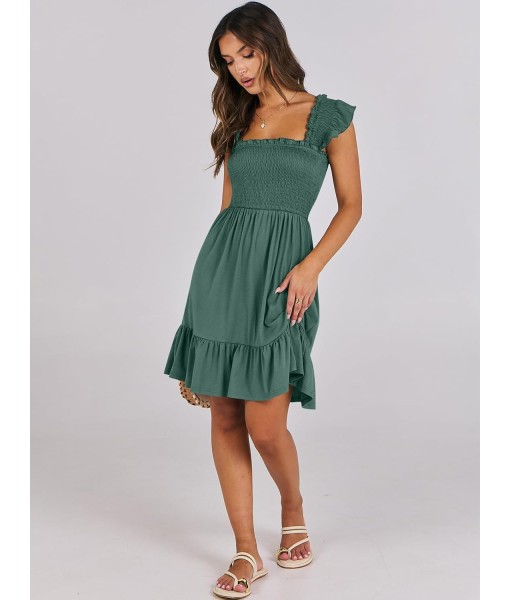 ANRABESS Women's Summer Casual Sleeveless Square Neck Dress 2025 Smocked Ruffle Backless Boho Beach Cute Teen Short Sundress