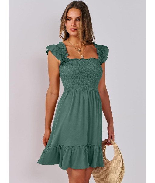 ANRABESS Women's Summer Casual Sleeveless Square Neck Dress 2025 Smocked Ruffle Backless Boho Beach Cute Teen Short Sundress