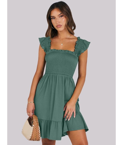 ANRABESS Women's Summer Casual Sleeveless Square Neck Dress 2025 Smocked Ruffle Backless Boho Beach Cute Teen Short Sundress