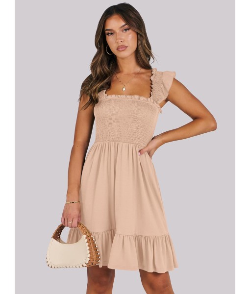 ANRABESS Women's Summer Casual Sleeveless Square Neck Dress 2025 Smocked Ruffle Backless Boho Beach Cute Teen Short Sundress