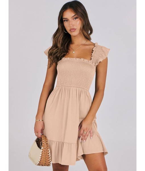 ANRABESS Women's Summer Casual Sleeveless Square Neck Dress 2025 Smocked Ruffle Backless Boho Beach Cute Teen Short Sundress