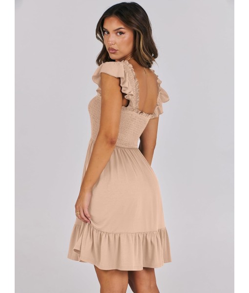 ANRABESS Women's Summer Casual Sleeveless Square Neck Dress 2025 Smocked Ruffle Backless Boho Beach Cute Teen Short Sundress