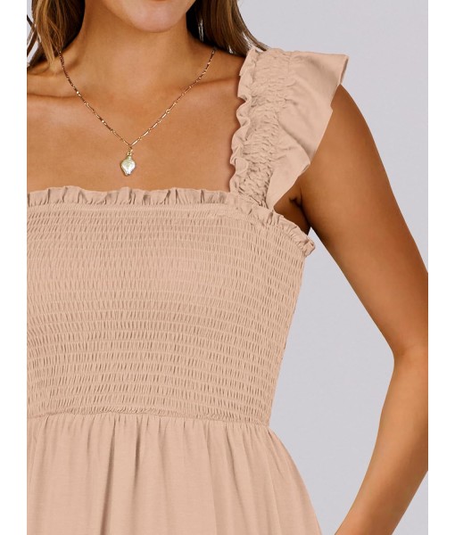 ANRABESS Women's Summer Casual Sleeveless Square Neck Dress 2025 Smocked Ruffle Backless Boho Beach Cute Teen Short Sundress