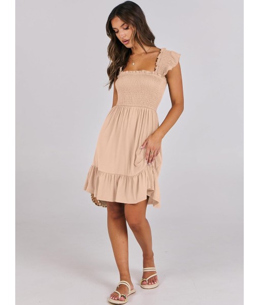 ANRABESS Women's Summer Casual Sleeveless Square Neck Dress 2025 Smocked Ruffle Backless Boho Beach Cute Teen Short Sundress