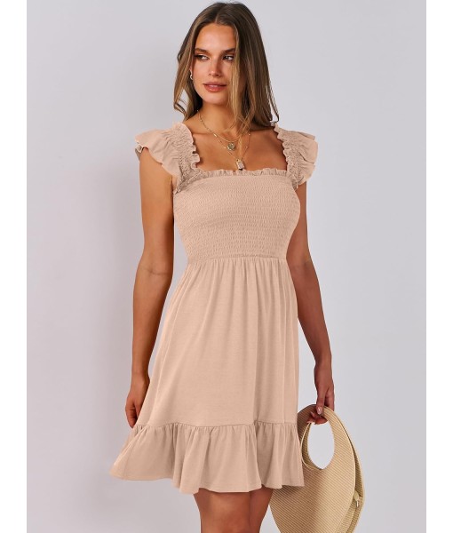 ANRABESS Women's Summer Casual Sleeveless Square Neck Dress 2025 Smocked Ruffle Backless Boho Beach Cute Teen Short Sundress