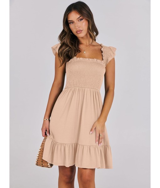 ANRABESS Women's Summer Casual Sleeveless Square Neck Dress 2025 Smocked Ruffle Backless Boho Beach Cute Teen Short Sundress