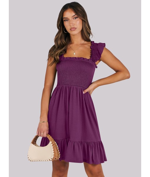 ANRABESS Women's Summer Casual Sleeveless Square Neck Dress 2025 Smocked Ruffle Backless Boho Beach Cute Teen Short Sundress
