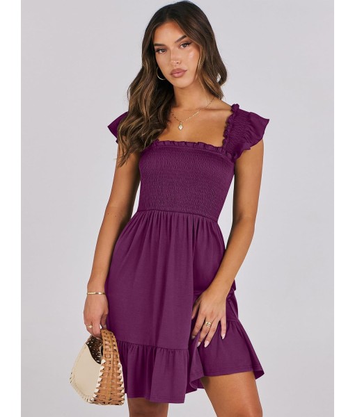 ANRABESS Women's Summer Casual Sleeveless Square Neck Dress 2025 Smocked Ruffle Backless Boho Beach Cute Teen Short Sundress