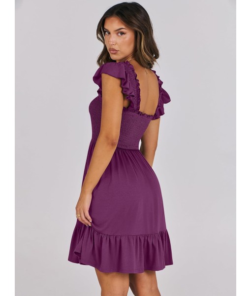 ANRABESS Women's Summer Casual Sleeveless Square Neck Dress 2025 Smocked Ruffle Backless Boho Beach Cute Teen Short Sundress