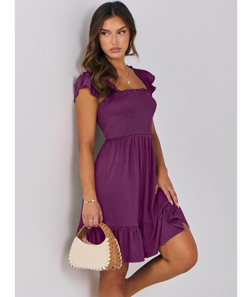 ANRABESS Women's Summer Casual Sleeveless Square Neck Dress 2025 Smocked Ruffle Backless Boho Beach Cute Teen Short Sundress