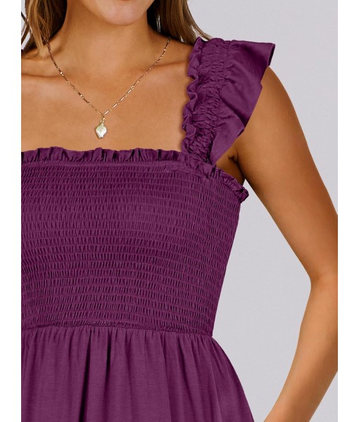 ANRABESS Women's Summer Casual Sleeveless Square Neck Dress 2025 Smocked Ruffle Backless Boho Beach Cute Teen Short Sundress