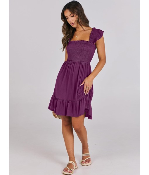 ANRABESS Women's Summer Casual Sleeveless Square Neck Dress 2025 Smocked Ruffle Backless Boho Beach Cute Teen Short Sundress