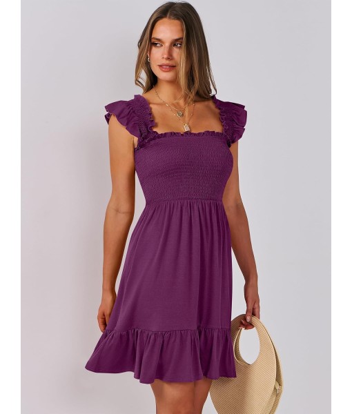 ANRABESS Women's Summer Casual Sleeveless Square Neck Dress 2025 Smocked Ruffle Backless Boho Beach Cute Teen Short Sundress