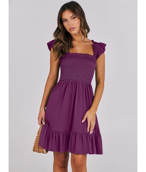 ANRABESS Women's Summer Casual Sleeveless Square Neck Dress 2025 Smocked Ruffle Backless Boho Beach Cute Teen Short Sundress