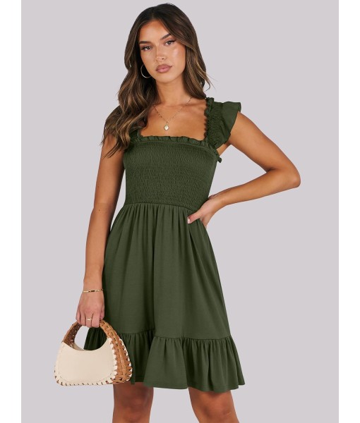 ANRABESS Women's Summer Casual Sleeveless Square Neck Dress 2025 Smocked Ruffle Backless Boho Beach Cute Teen Short Sundress
