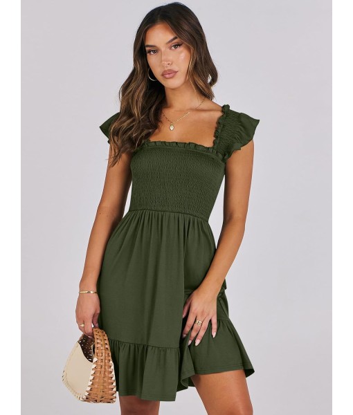 ANRABESS Women's Summer Casual Sleeveless Square Neck Dress 2025 Smocked Ruffle Backless Boho Beach Cute Teen Short Sundress
