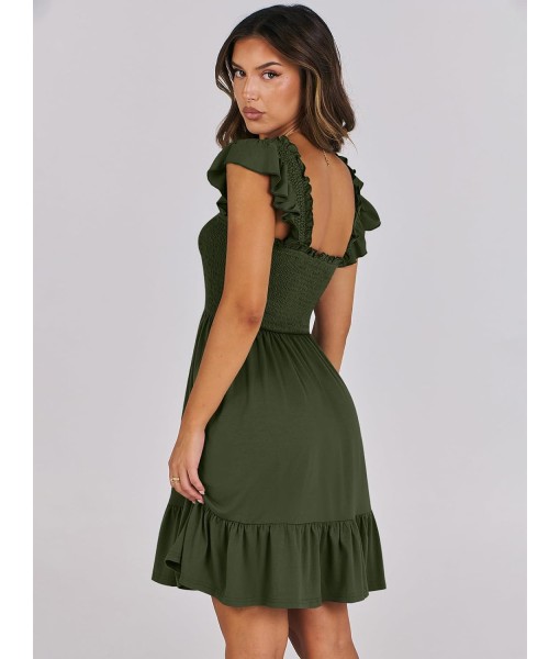 ANRABESS Women's Summer Casual Sleeveless Square Neck Dress 2025 Smocked Ruffle Backless Boho Beach Cute Teen Short Sundress