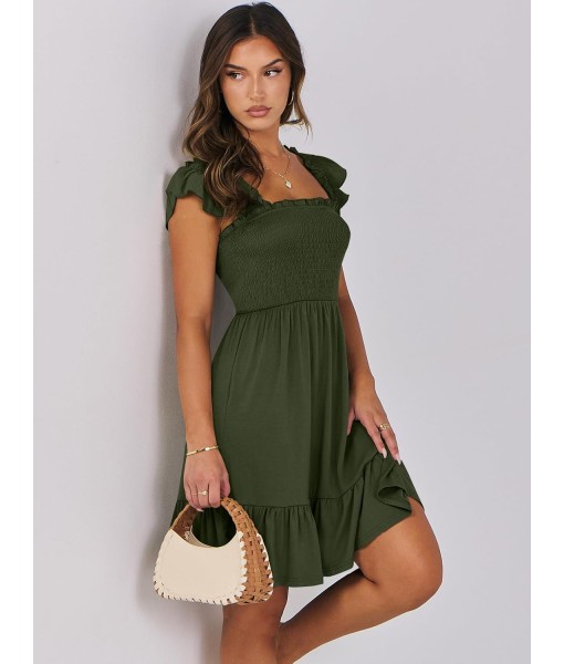 ANRABESS Women's Summer Casual Sleeveless Square Neck Dress 2025 Smocked Ruffle Backless Boho Beach Cute Teen Short Sundress