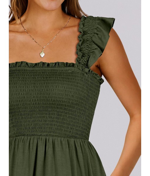 ANRABESS Women's Summer Casual Sleeveless Square Neck Dress 2025 Smocked Ruffle Backless Boho Beach Cute Teen Short Sundress