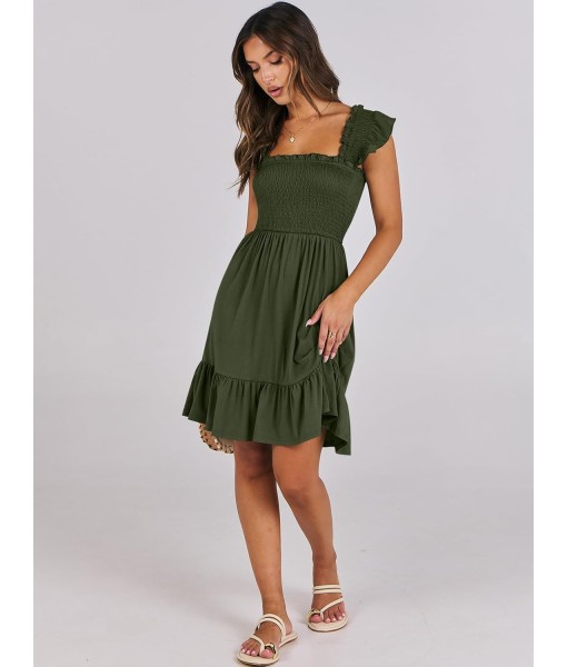 ANRABESS Women's Summer Casual Sleeveless Square Neck Dress 2025 Smocked Ruffle Backless Boho Beach Cute Teen Short Sundress