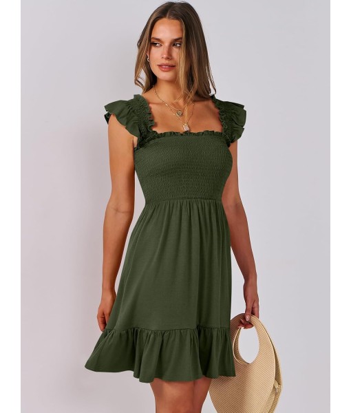ANRABESS Women's Summer Casual Sleeveless Square Neck Dress 2025 Smocked Ruffle Backless Boho Beach Cute Teen Short Sundress