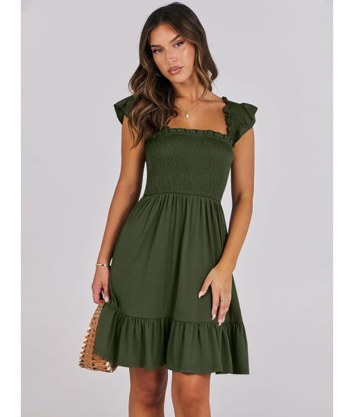 ANRABESS Women's Summer Casual Sleeveless Square Neck Dress 2025 Smocked Ruffle Backless Boho Beach Cute Teen Short Sundress