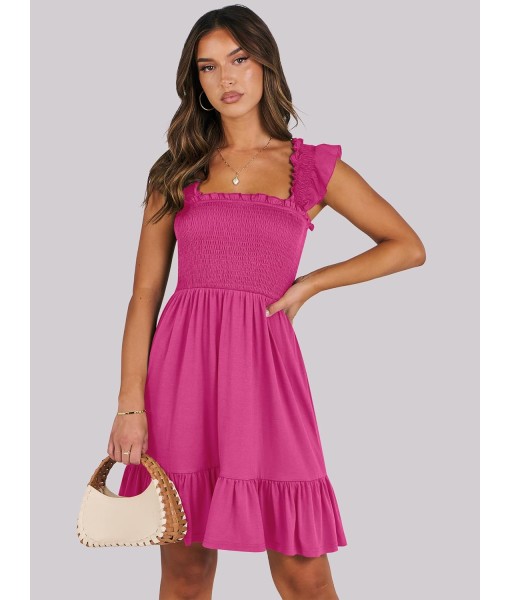ANRABESS Women's Summer Casual Sleeveless Square Neck Dress 2025 Smocked Ruffle Backless Boho Beach Cute Teen Short Sundress