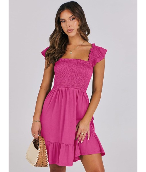 ANRABESS Women's Summer Casual Sleeveless Square Neck Dress 2025 Smocked Ruffle Backless Boho Beach Cute Teen Short Sundress