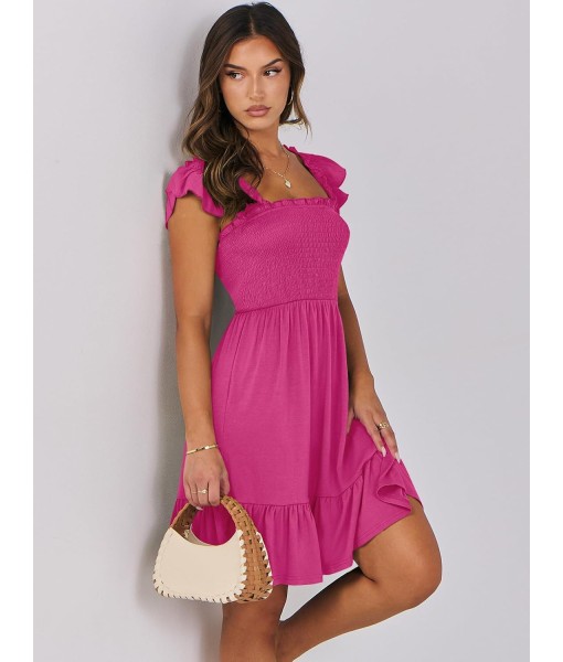 ANRABESS Women's Summer Casual Sleeveless Square Neck Dress 2025 Smocked Ruffle Backless Boho Beach Cute Teen Short Sundress