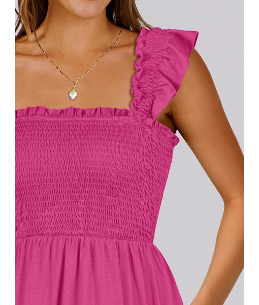 ANRABESS Women's Summer Casual Sleeveless Square Neck Dress 2025 Smocked Ruffle Backless Boho Beach Cute Teen Short Sundress