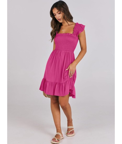 ANRABESS Women's Summer Casual Sleeveless Square Neck Dress 2025 Smocked Ruffle Backless Boho Beach Cute Teen Short Sundress