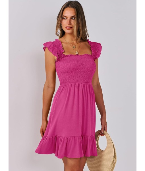 ANRABESS Women's Summer Casual Sleeveless Square Neck Dress 2025 Smocked Ruffle Backless Boho Beach Cute Teen Short Sundress