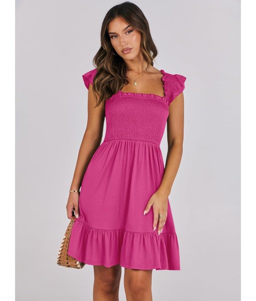 ANRABESS Women's Summer Casual Sleeveless Square Neck Dress 2025 Smocked Ruffle Backless Boho Beach Cute Teen Short Sundress