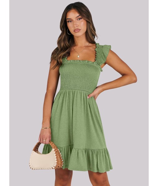 ANRABESS Women's Summer Casual Sleeveless Square Neck Dress 2025 Smocked Ruffle Backless Boho Beach Cute Teen Short Sundress
